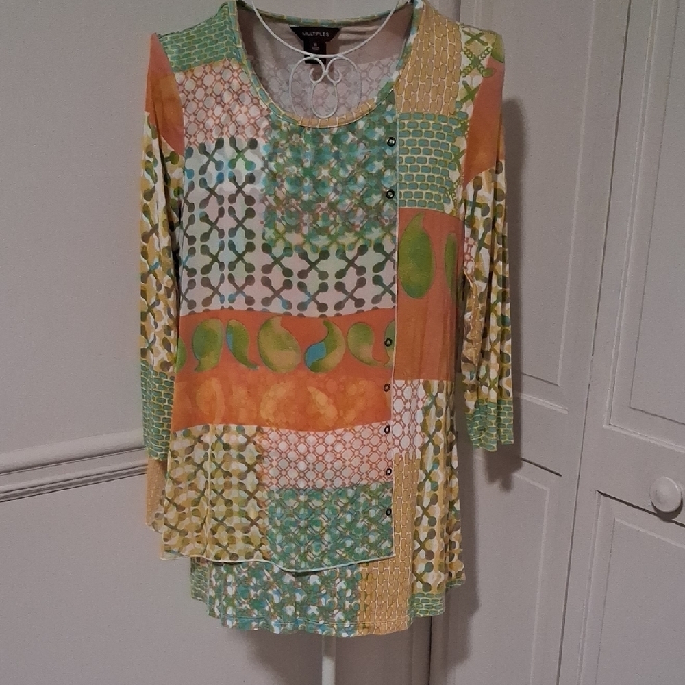 Multiples Orange and Green Patchwork Blouse